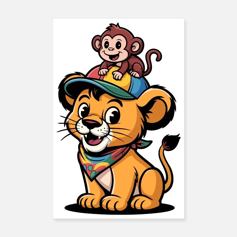 Süßer Löwe und Affe – Beste Freunde Poster 20x30 cm