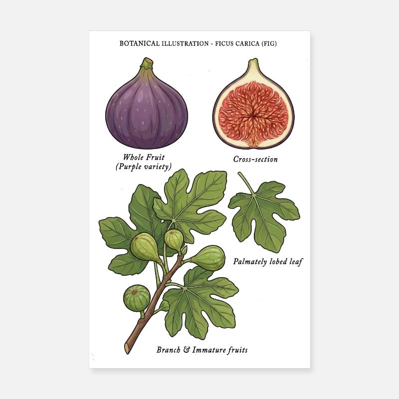 Fig Tree Botanical Study Ficus Carica Poster 8" x 12" (20x30 cm)