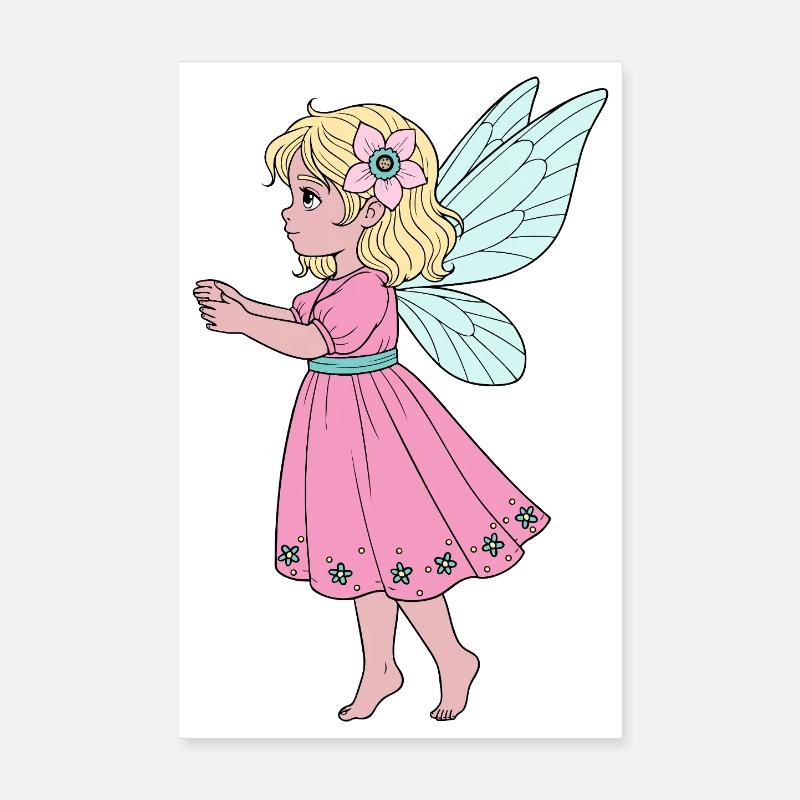 Mignonne Fée en robe rose Poster 20 x 30 cm