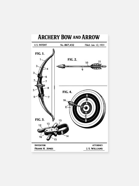 archery blueprint patent design - Poster 8" x 12" (20x30 cm) - white - Front