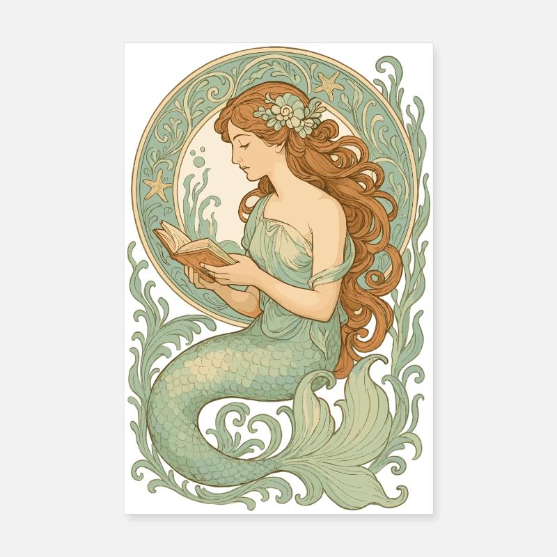 Sirène rat de bibliothèque : lecture magique dans l’océan Poster 20 x 30 cm