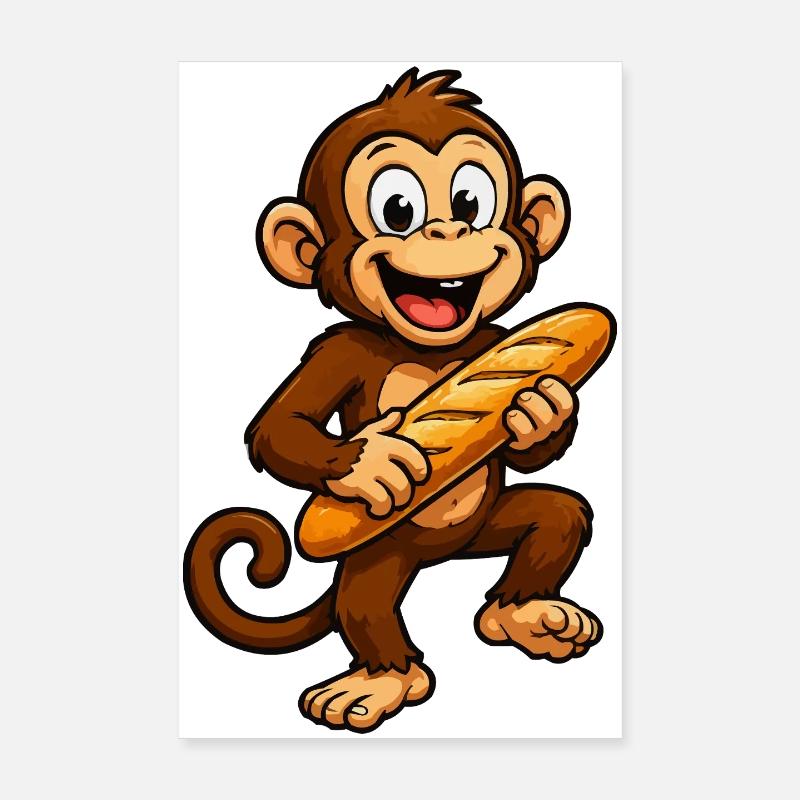 Affe mit Baguette Cartoon Poster 20x30 cm