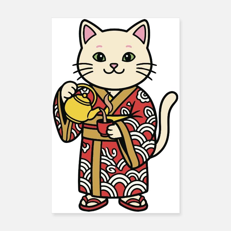 Japanische Katze mit Tee Poster 20x30 cm