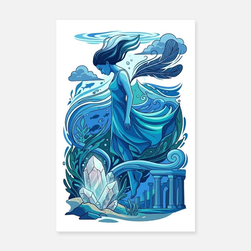 Déesse Océanique Éthérée Cité Perdue de Cristaux - Poster 20 x 30 cm - blanc