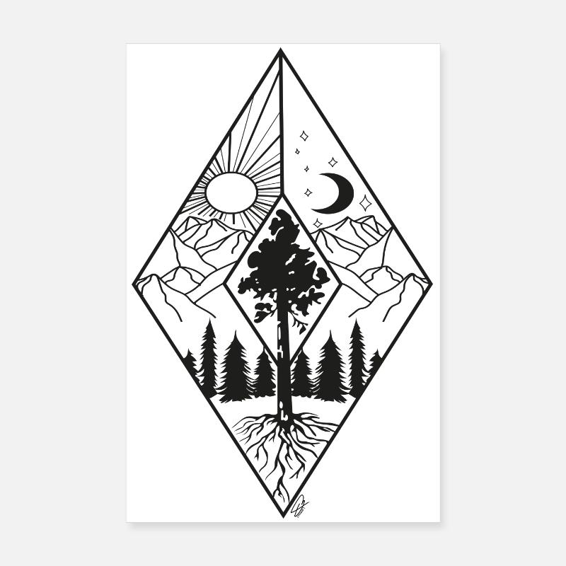 Diamond Day Night Berge - Poster 20x30 cm - Weiß