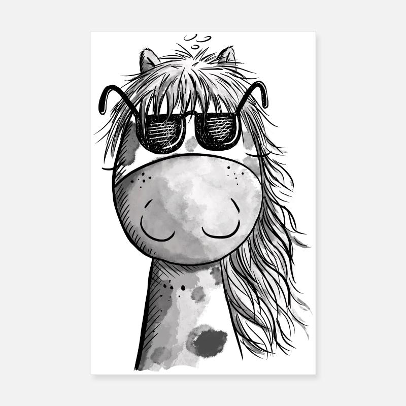 Cooles Pferd mit Sonnenbrille - Poster 20x30 cm - Weiß