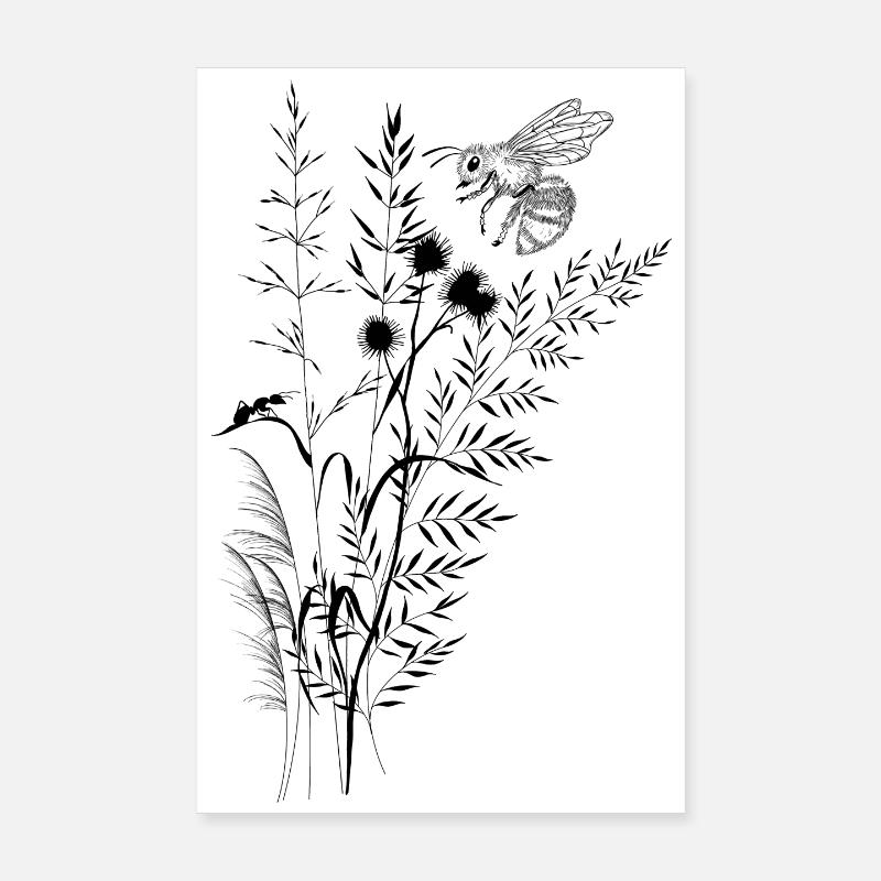 Wildflower and bee ant composition Poster 8" x 12" (20x30 cm)