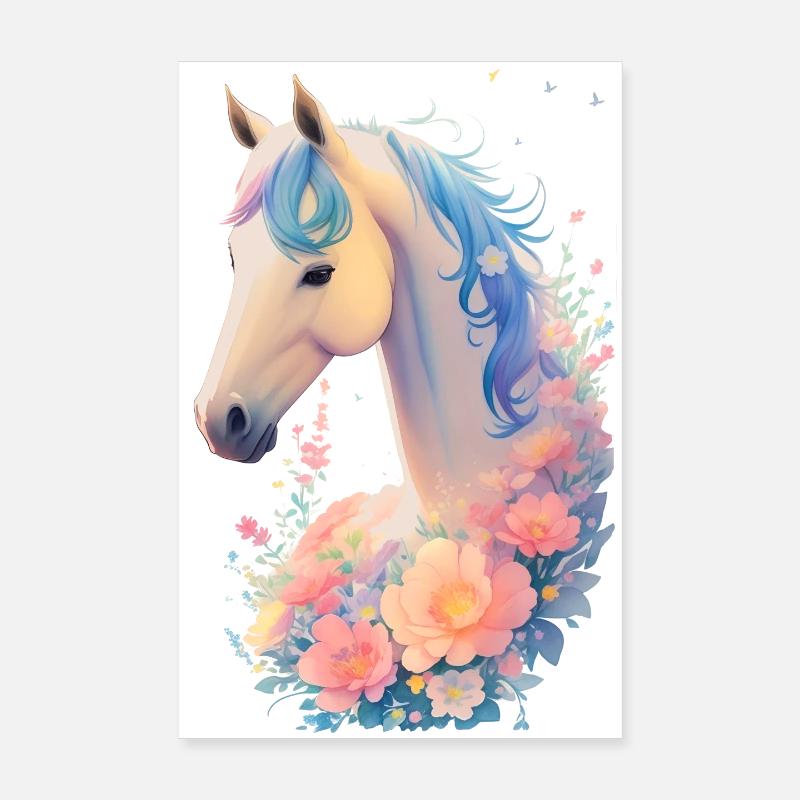 Cheval fleur Poster 20 x 30 cm