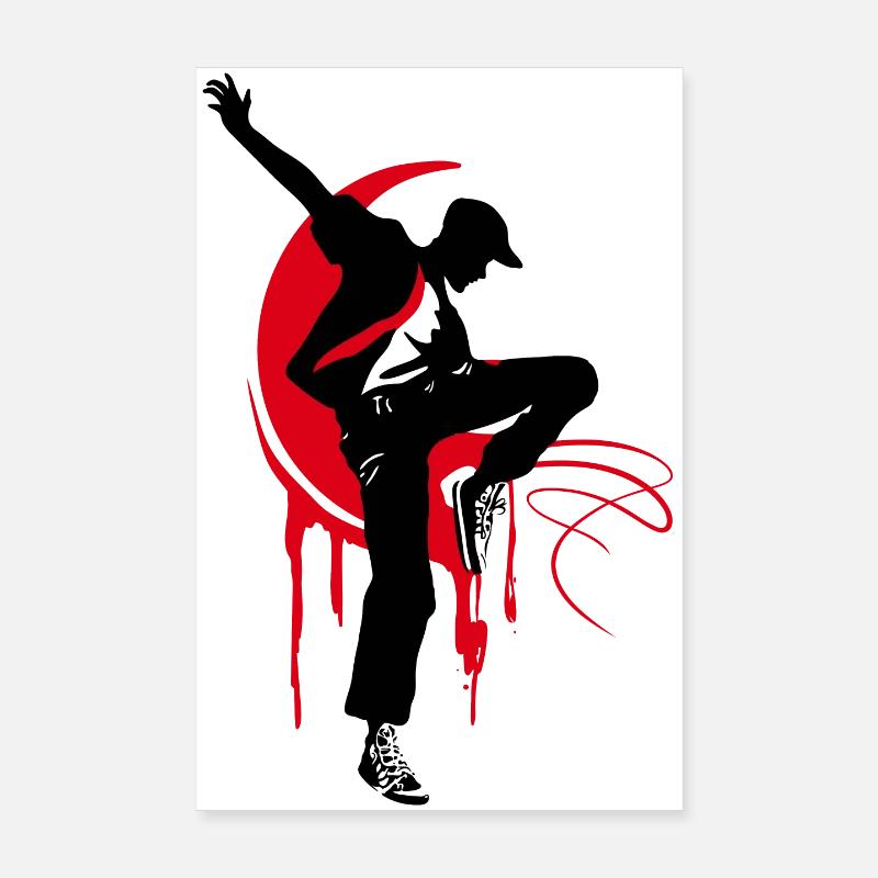Breakdancer Tänzer Silhouette in Rot Schwarz Poster 20x30 cm