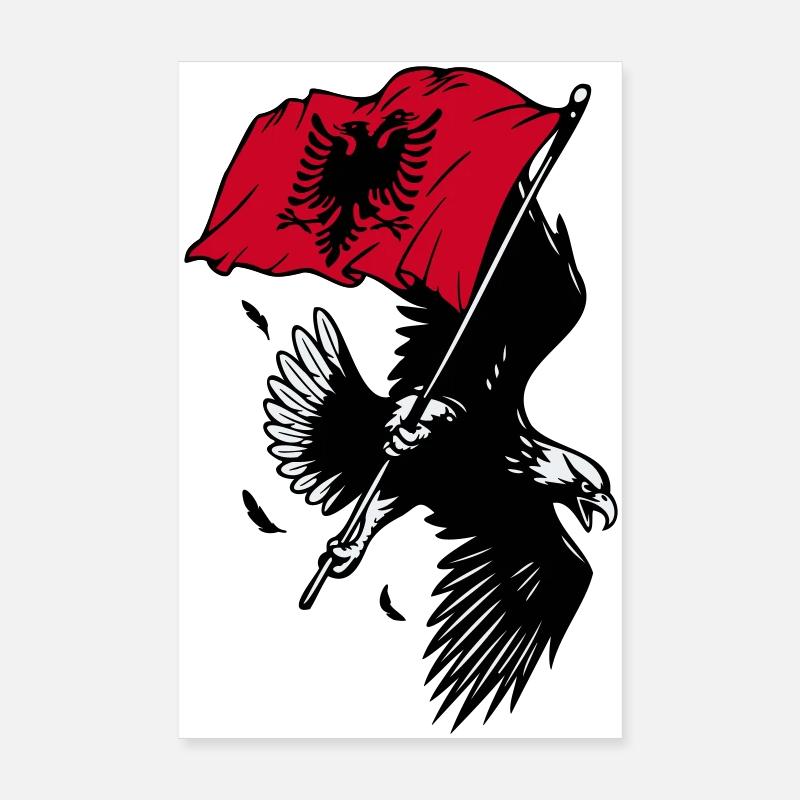 Aigle albanais avec drapeau - Poster 20 x 30 cm - blanc