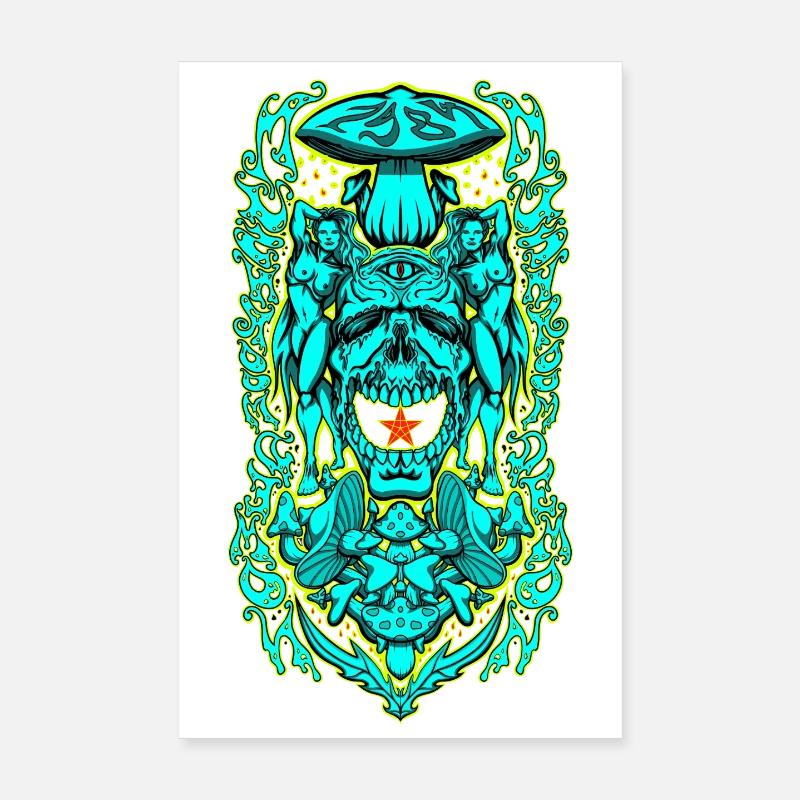 Portail de crâne psychédélique – Vision de champignon occulte Poster 20 x 30 cm
