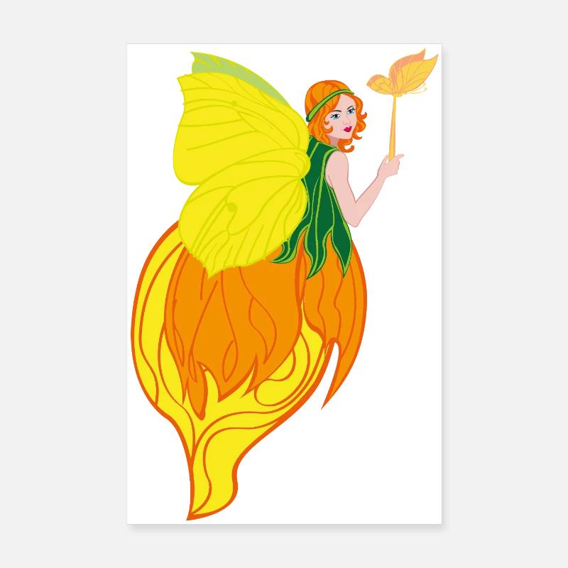 Conception féerique avec des ailes de fleur et du feu Poster 20 x 30 cm
