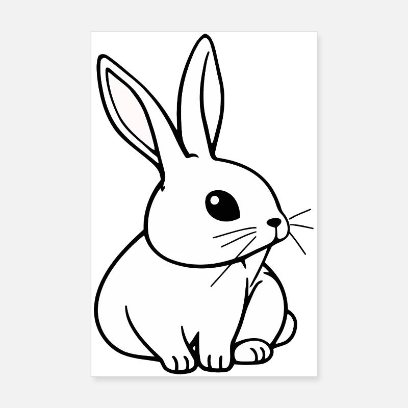 Lapin Minimaliste Noir et Blanc Poster 20 x 30 cm