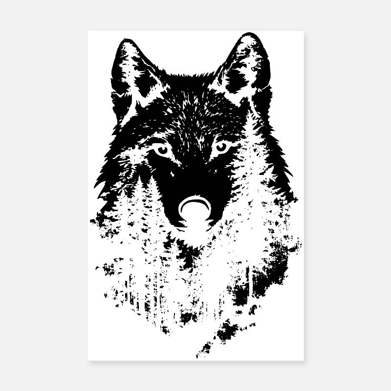 Wolf Gesicht Wald Silhouette Poster 20x30 cm