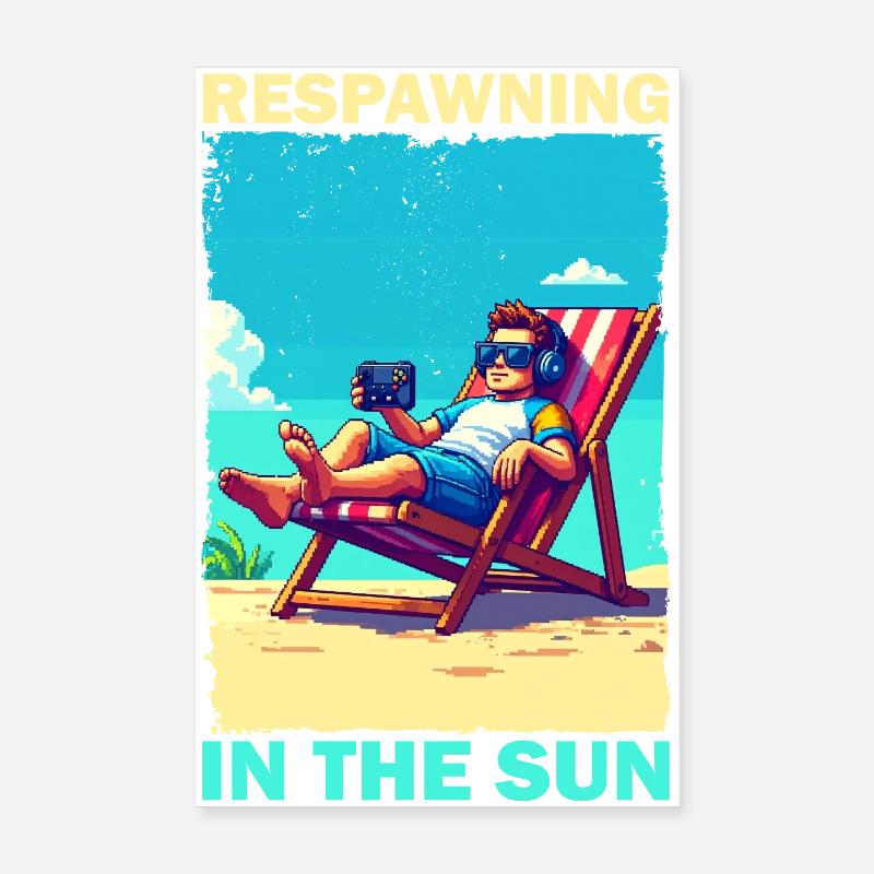 Pixel art beach youth with gaming elements Poster 8" x 12" (20x30 cm)