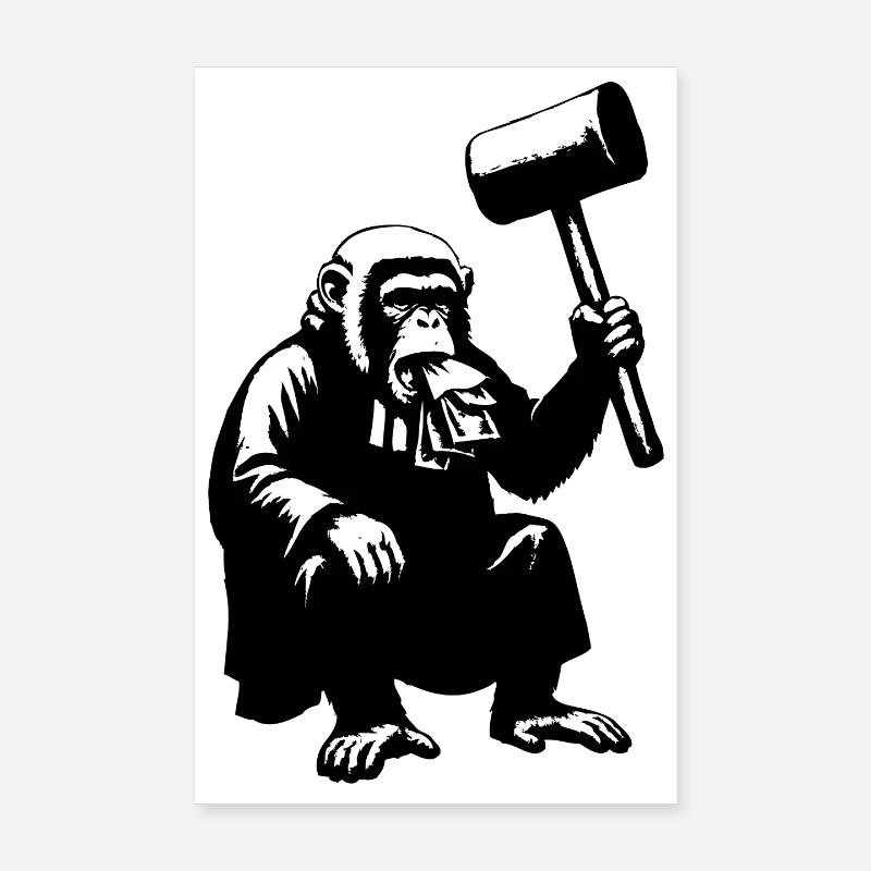 Singe juge avec un marteau géant Poster 20 x 30 cm