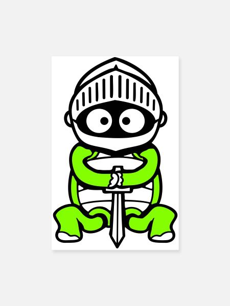 Turtle Knight Épée Fighter Armure Casque - Poster 20 x 30 cm - blanc - Devant