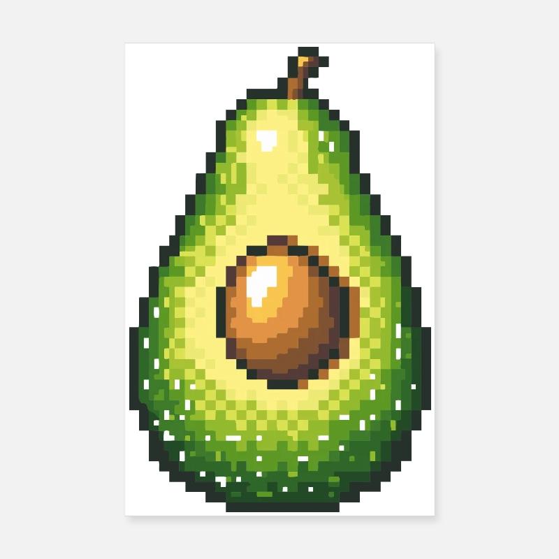 Pixel Avocado Retro Fruit Image Poster 8" x 12" (20x30 cm)