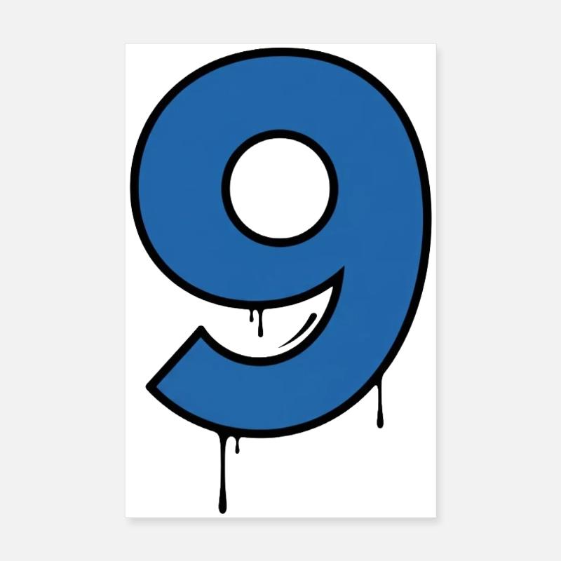 Graffiti Digit Nine Blue Drop Poster 8" x 12" (20x30 cm)