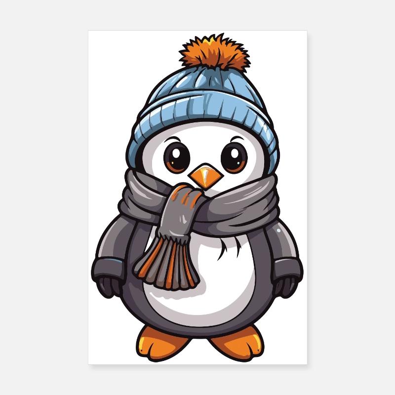 Penguin Comic Cute Winter Poster 8" x 12" (20x30 cm)