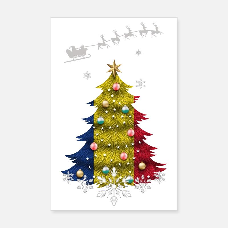 Sapin de Noël avec drapeau de la Roumanie Poster 20 x 30 cm
