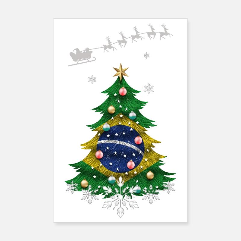 Sapin de Noël avec drapeau du Brésil Poster 20 x 30 cm