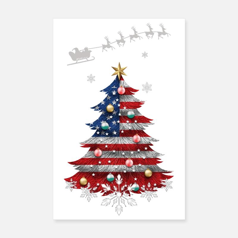 Sapin de Noël avec drapeau des États-Unis Poster 20 x 30 cm