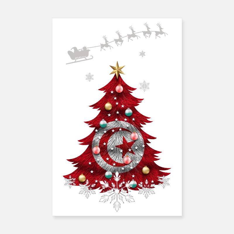 Sapin de Noël avec drapeau tunisien Poster 20 x 30 cm