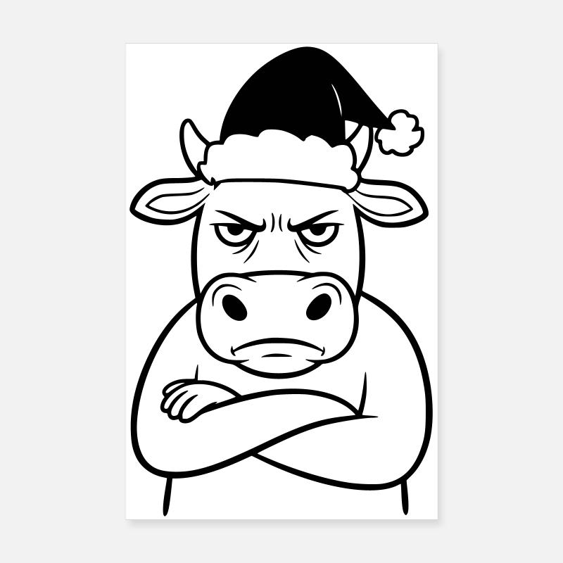 Funny Grumpy Cow for Christmas Poster 8" x 12" (20x30 cm)
