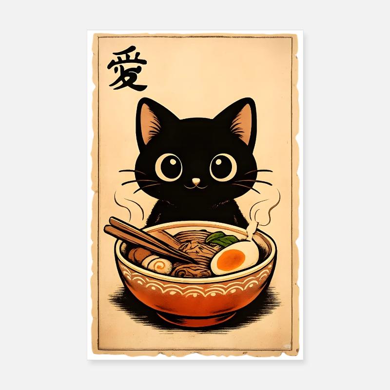 Ramen Cat Love 愛 Neko japonais Poster 20 x 30 cm