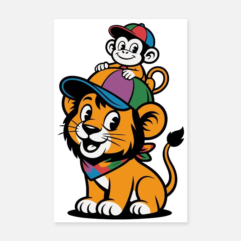 Süßer Löwe und Affe – Beste Freunde Poster 20x30 cm