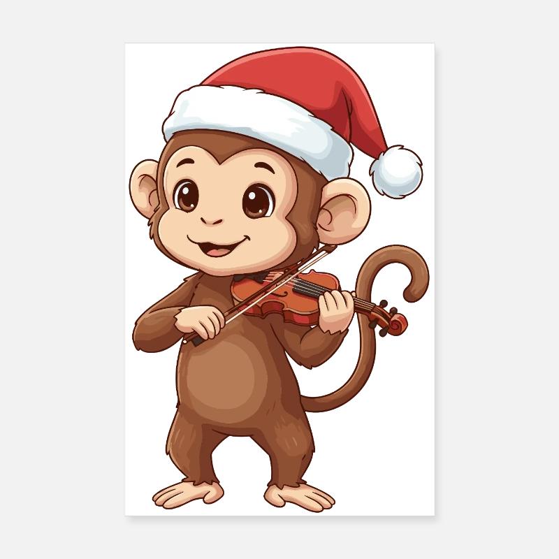 Le singe de Noël jouant de l’art du violon Poster 20 x 30 cm