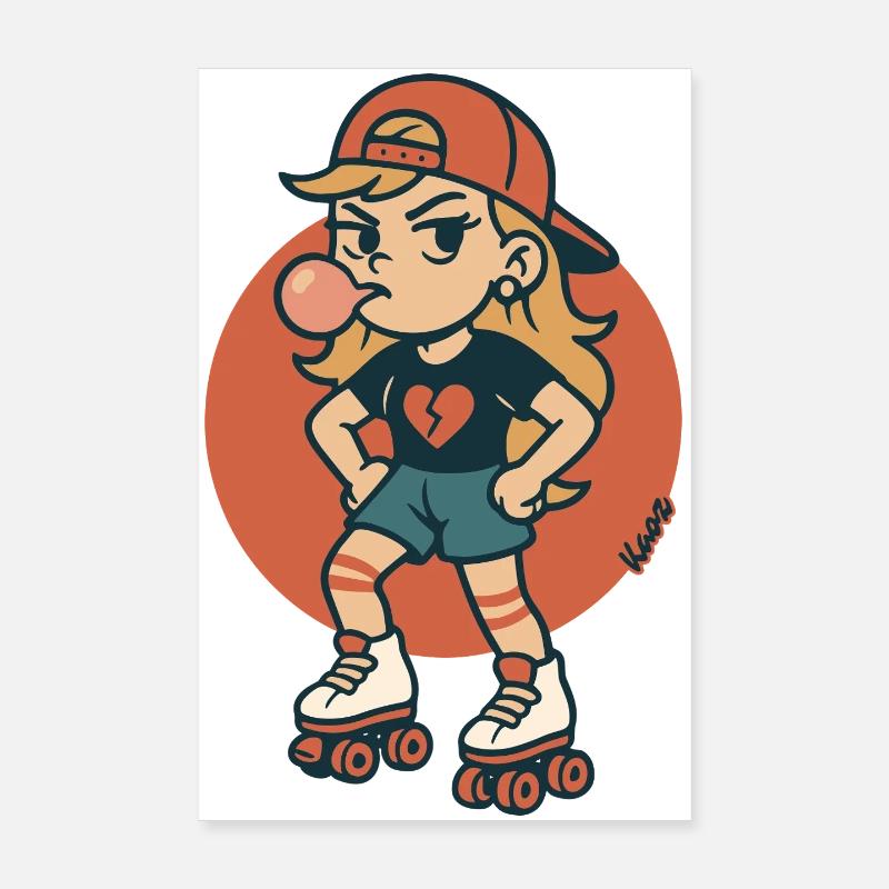 Rollschuh Mädchen mit Kaugummi Poster 20x30 cm