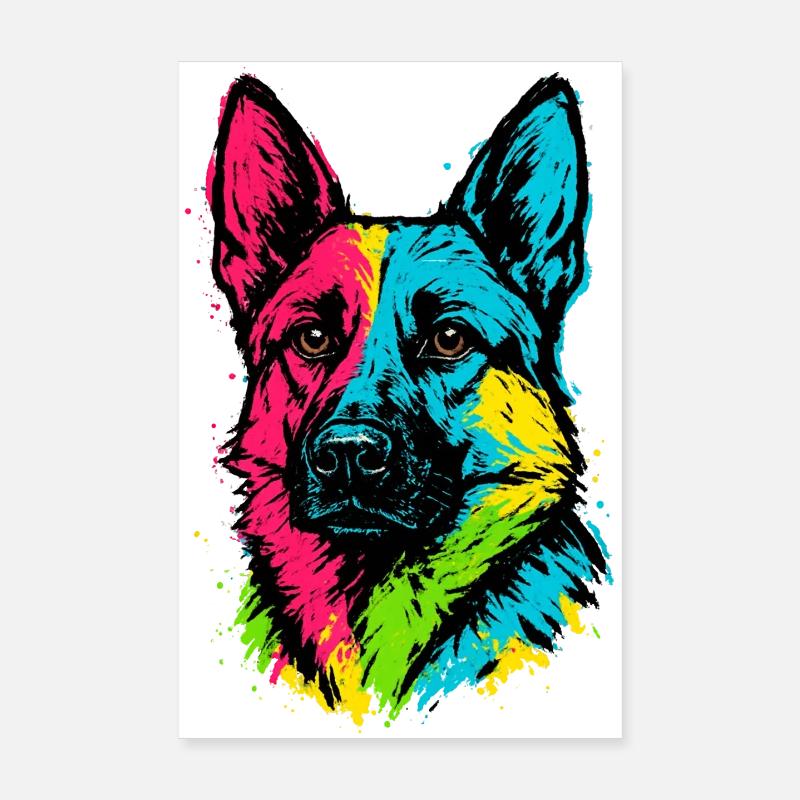 German Shepherd Pop Art Multicolor Dog Portrait Poster 8" x 12" (20x30 cm)