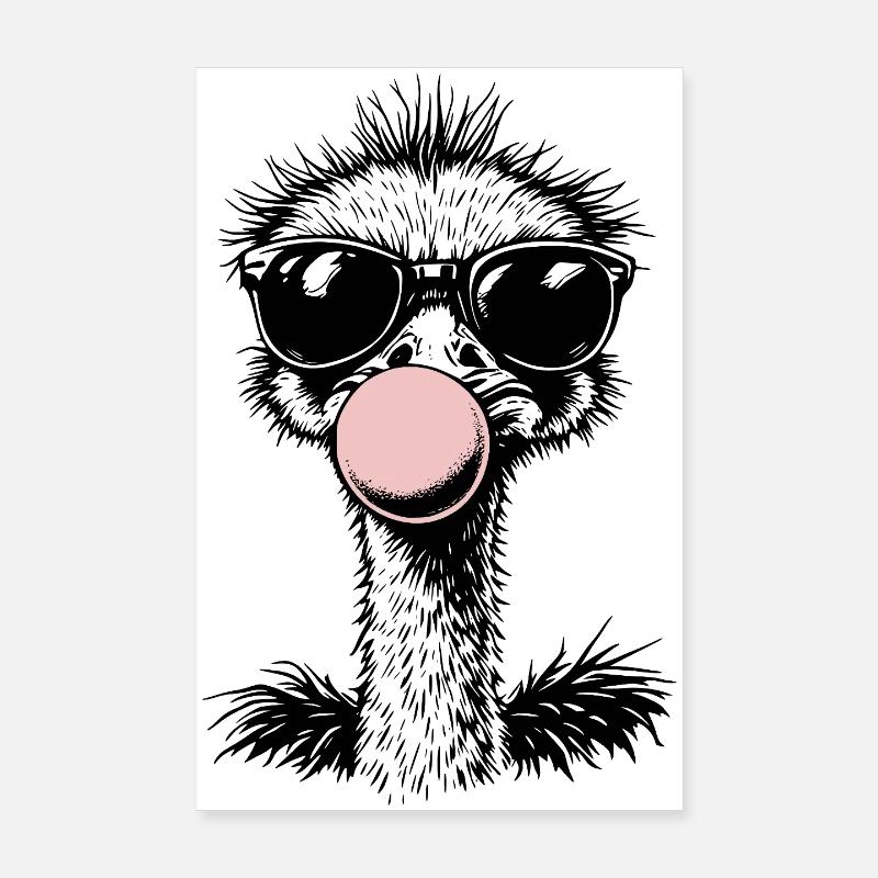 Cool Ostrich Blowing Bubblegum Poster 8" x 12" (20x30 cm)