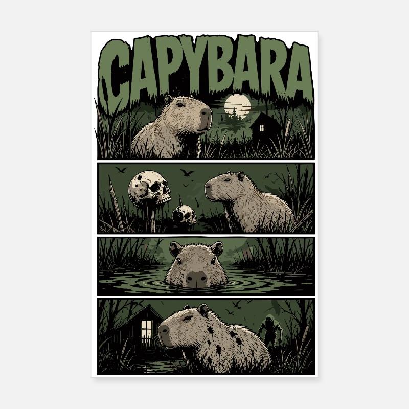 Night Swim Capybara Horror Poster 20x30 cm