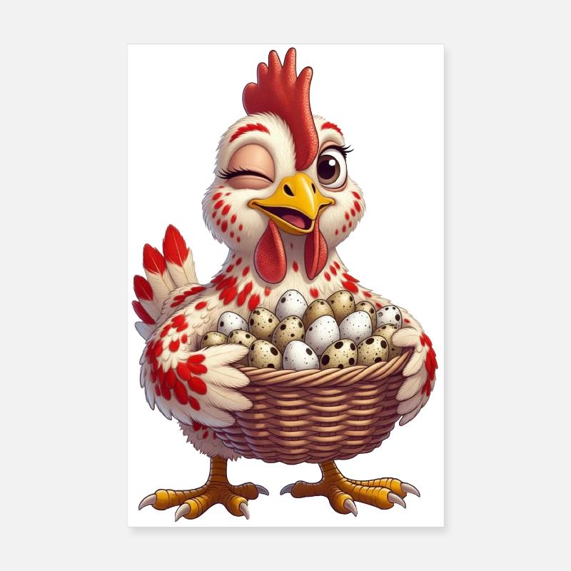 Huhn mit einem Korb voller Eier Poster 20x30 cm