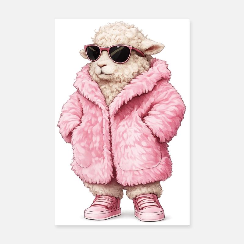 Pinke Flausch-Lamm Sonnenbrille Poster 20x30 cm