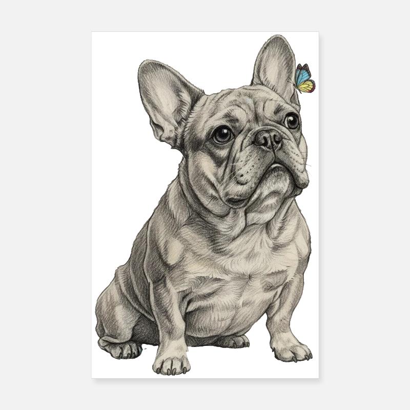 Bouledogue avec accent papillon Poster 20 x 30 cm