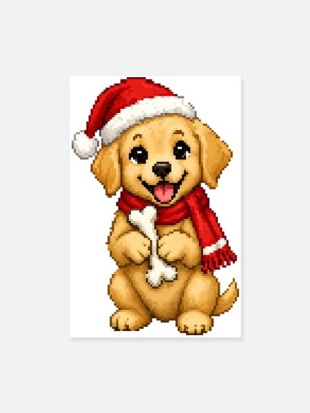 Golden Retriever Welpe Weihnachtsmütze Weihnachten - Poster 20x30 cm - Weiß
