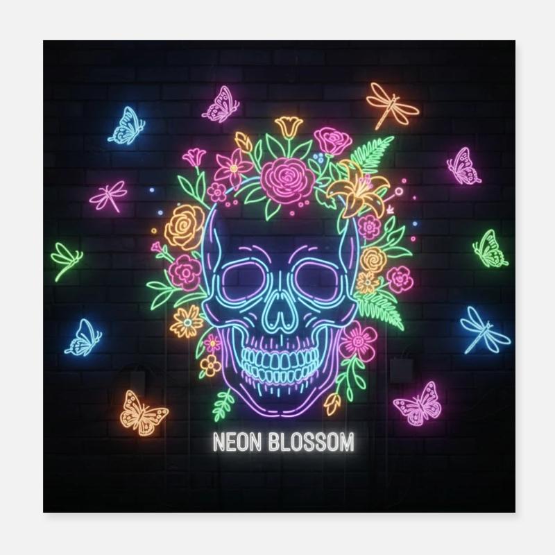 Conception de crâne de néonblossom Poster 20 x 20 cm