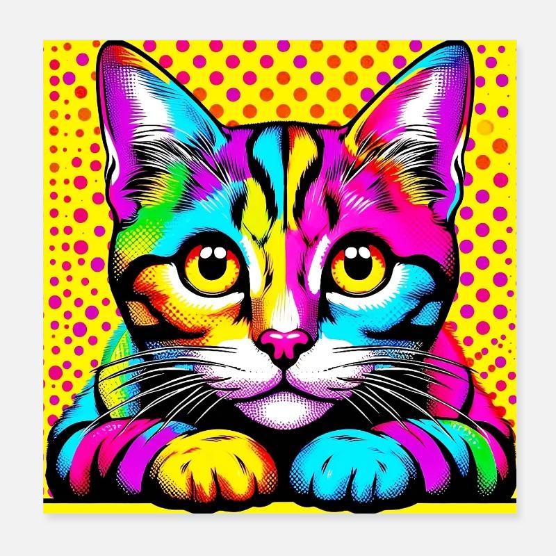 Cat Pop Art Poster 8" x 8" (20x20 cm)