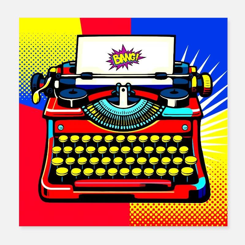 Pop Art Bang Typewriter Poster 8" x 8" (20x20 cm)