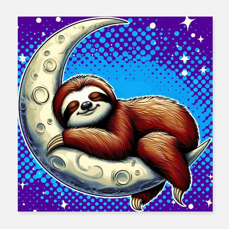 Sloth sleeps on the Moon Poster 8" x 8" (20x20 cm)