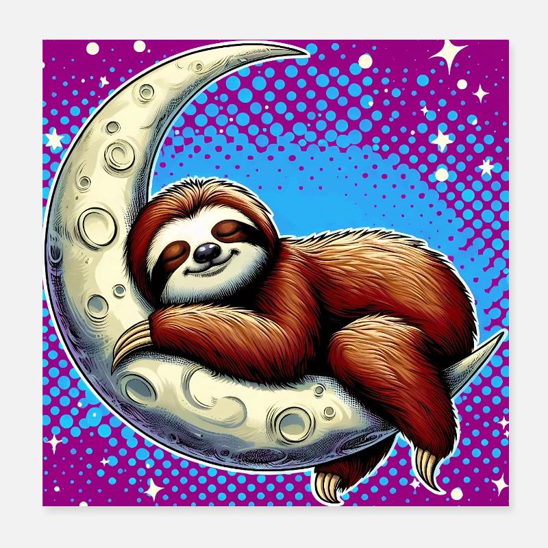 Faultier schläft auf dem Mond Poster 20x20 cm