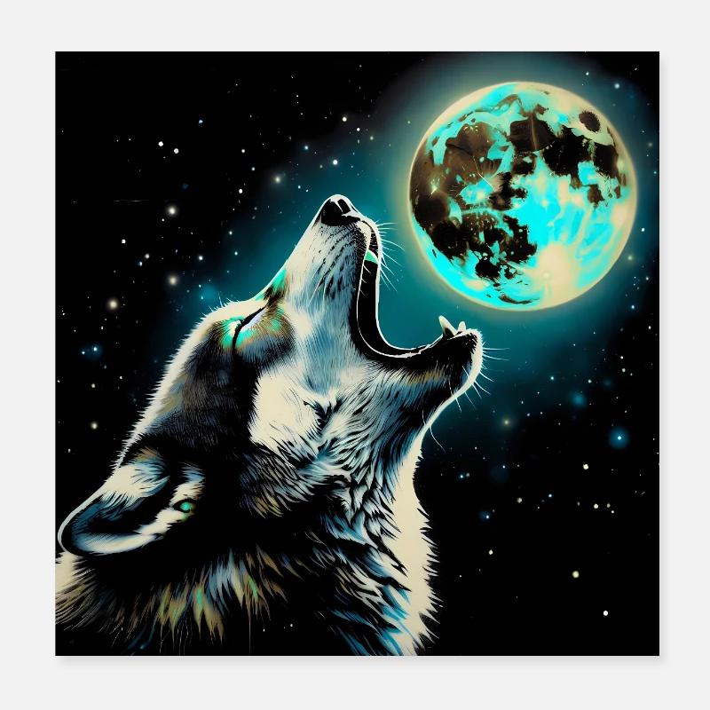 Wolf howls at the Full Moon Poster 8" x 8" (20x20 cm)