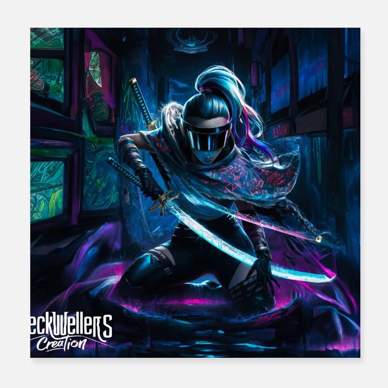 graffiti anime samurai Poster 20x20 cm