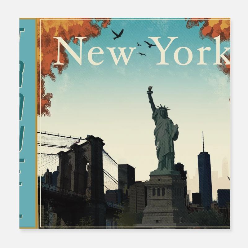 Affiche rétro de voyage à New York Poster 20 x 20 cm