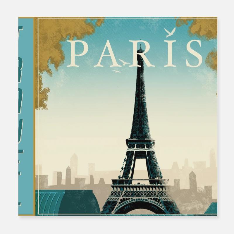 Affiche rétro de voyage de voyage à Paris Poster 20 x 20 cm