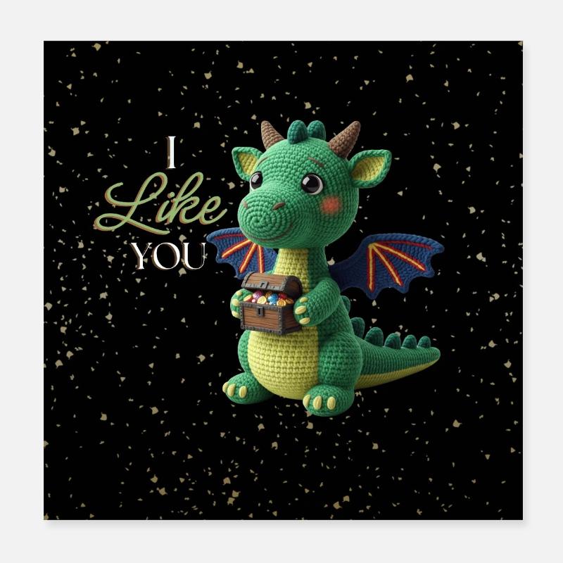 Kuscheldrache mit Schatzbeutel Poster 20x20 cm